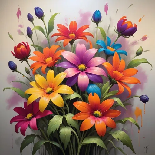 Prompt: painting of vibrantly colored flowers