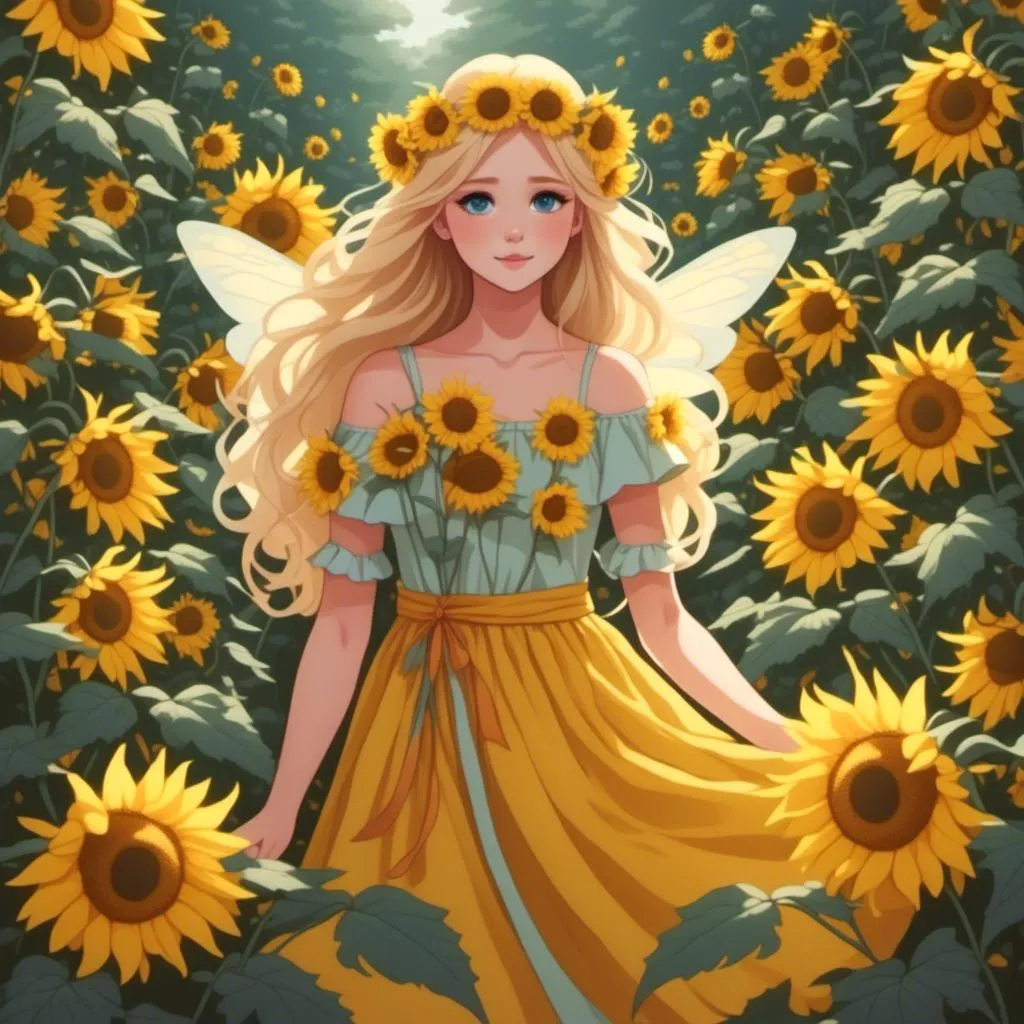 Prompt: <mymodel>Fairy princess of sunflowers