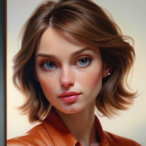 Prompt: Close-up realistic painting of a woman, subtle reflections, high resolution, lifelike details, detailed facial features, professional, realistic painting, atmospheric lighting, high quality, lifelike