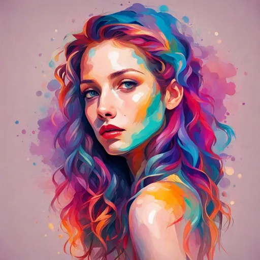 Prompt: colorful image of a young lady