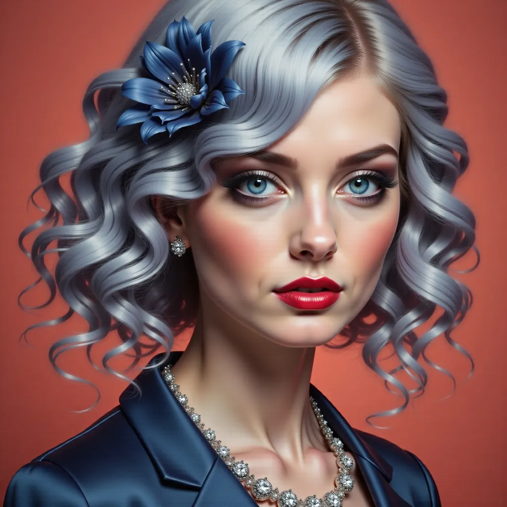 Prompt: a painting of a woman wearing a diamond necklace on her neck , Edwin Georgi, photorealism, highly detailed digital painting, a photorealistic painting