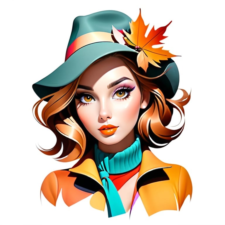 Prompt: Girl, Pretty makeup and stylish hair, autumn colors, facial closeup