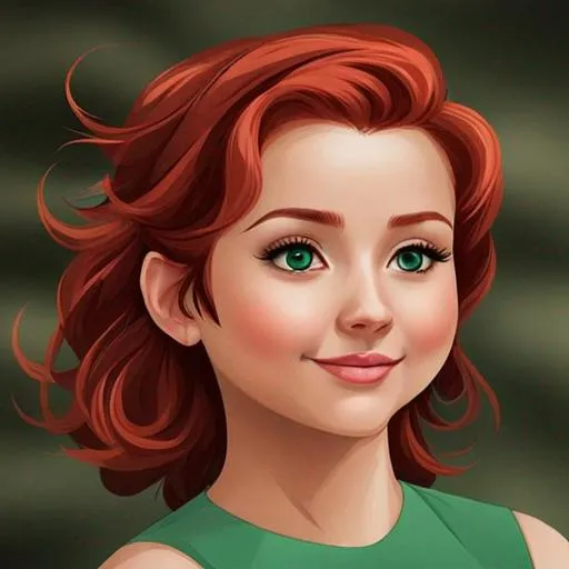 Prompt: A pretty girl with red hair wearing emerald green