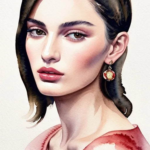 Prompt: Watercolour painting of a Dolce and Gabbana model, portrait, woman portrait, beautiful, high fashion, Vogue