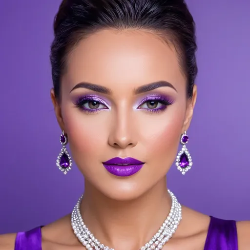 Prompt: lady in purple high class attire, facial closeup