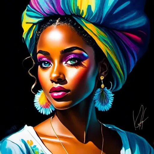 Prompt: <mymodel>"A portrait of a beautiful African girl, painted with vibrant colors by Drew Brophy that effortlessly captures the deep beauty of her eyes and hair in a flawless display of watercolor, 4K HD, featured in WatercolorArs Magazine."