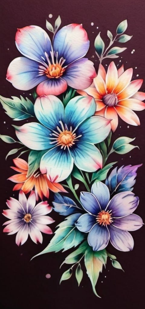 Prompt: Colorful flower tattoo, watercolor style, vibrant petals, intricate details, high quality, vibrant colors, floral design, professional tattoo art, artistic, beautiful, realistic, watercolor, detailed, highres, vibrant, intricate details, floral, professional, colorful, vibrant colors, watercolor style, artistic