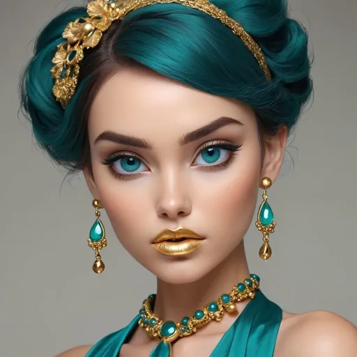 Prompt: <mymodel> Teal and gold beauty