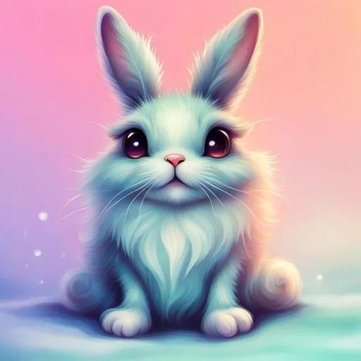 Prompt: Adorable bunny, digital illustration, fluffy fur, cute expression, vibrant colors, soft pastel tones, high quality, digital art, detailed eyes, whimsical, charming, soft lighting