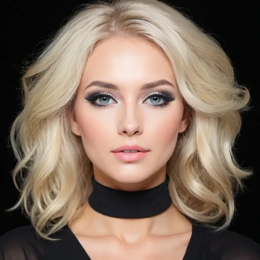 Prompt: Beautiful blonde woman with fashionable hair and lovely makeup