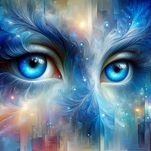 Prompt: (large captivating blue eyes), beautifully detailed eyeshadow, ethereal glow, enchanting gaze, (high contrast lighting), soft and dreamy background, vivid blues, serene atmosphere, (HD), highly expressive, intricate reflections in eyes, evoking emotions of wonder and fascination, artful composition, whispers of creativity and allure, uplifting vibes, mesmerizing allure of enchanting eyes.