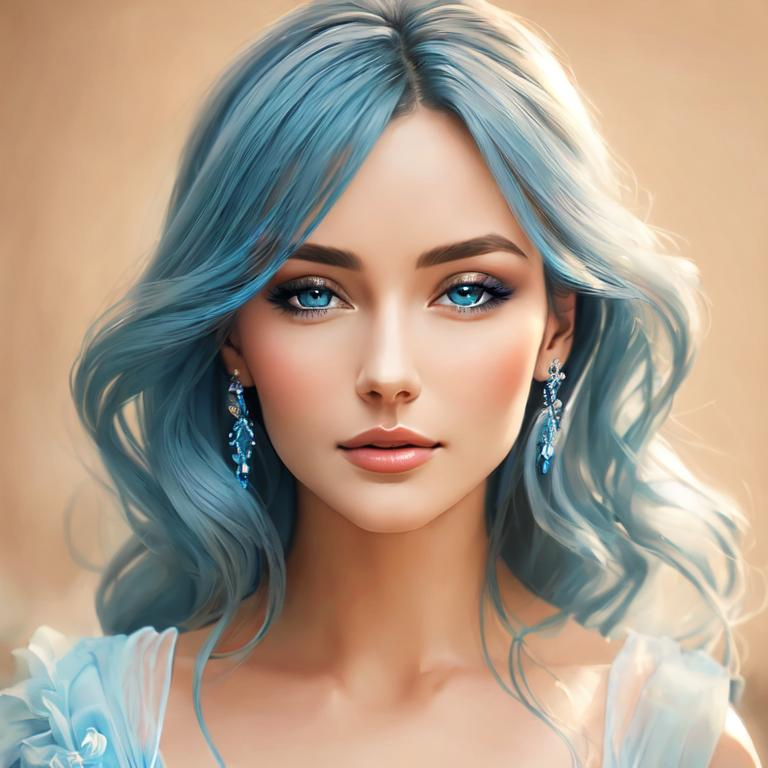 Prompt: Realistic portrayal of blue beauty, photorealistic, serene water reflection, detailed facial features, flowing blue gown, high resolution, vivid realism, professional, peaceful ambiance, calming lighting, elegant hair, graceful pose, tranquil atmosphere, photorealism, detailed eyes, flowing fabric, serene, calming tones, natural lighting