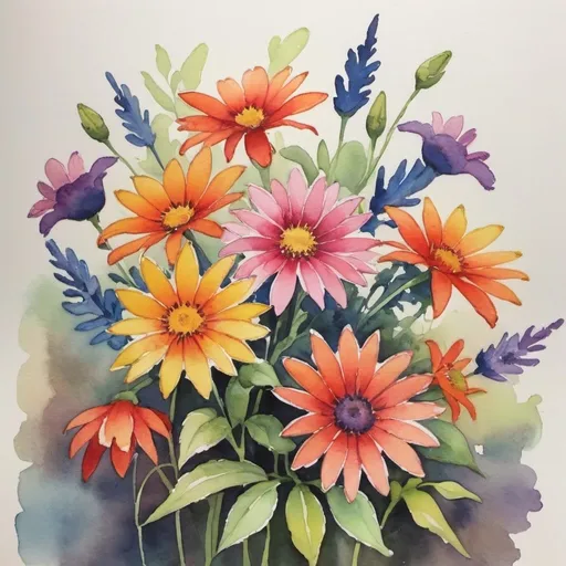 Prompt: water color painting of vibrantly colored flowers