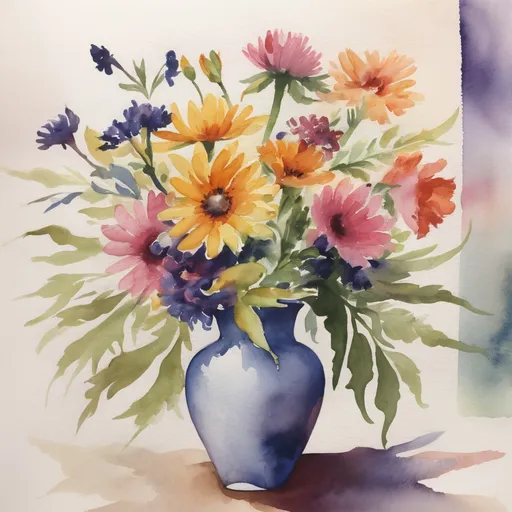 Prompt: A watercolor  painting of a vase  of flowers