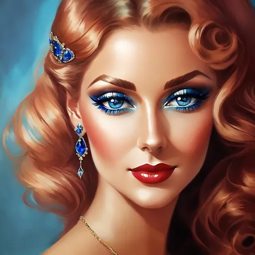 Prompt: Glamorously dressed lady of rhe 1930's wearing sapphire jewelry,blue eyes