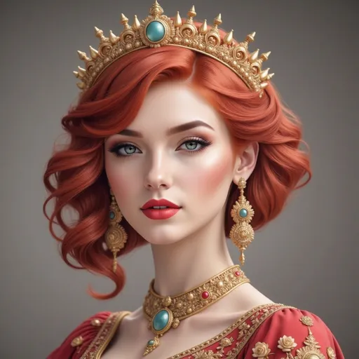 Prompt: <mymodel> a woman in a red dress with gold trimmings and a tiara on her head and shoulders, Chen Hong, fantasy art, highly detailed digital painting, a detailed painting