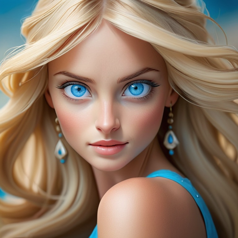 Prompt: A blonde woman, angulat features, blue eyes