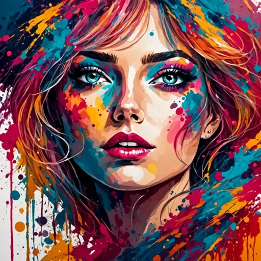 Prompt: <mymodel>Detailed illustration of a wild-eyed woman, chaotic brush strokes, vibrant color palette, high energy, surreal, abstract portrait, expressive eyes, mixed media, intense emotion, dynamic composition, best quality, highres, colorful, abstract, vibrant, surreal, chaotic, expressive eyes, intense emotion, dynamic composition