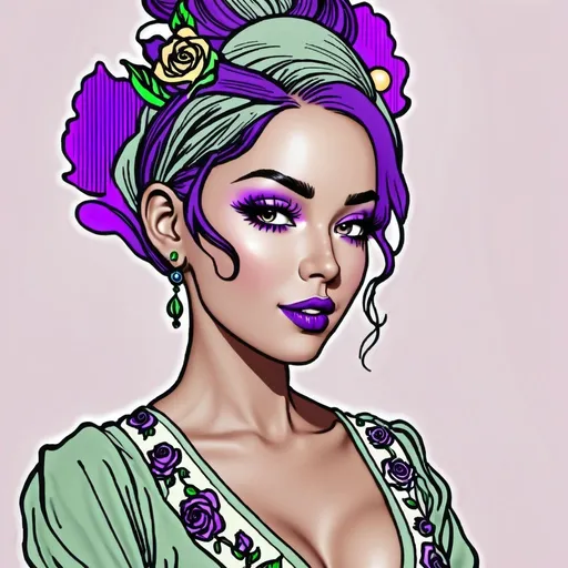 Prompt: Cosmic Epic Beauty, Beautiful and Gorgeous, purple roses in hair