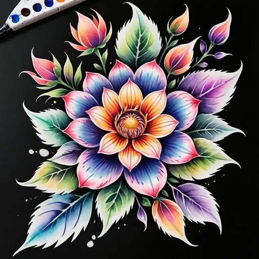 Prompt: <mymodel> Colorful flower tattoo, watercolor style, vibrant petals, intricate details, high quality, vibrant colors, floral design, professional tattoo art, artistic, beautiful, realistic, watercolor, detailed, highres, vibrant, intricate details, floral, professional, colorful, vibrant colors, watercolor style, artistic