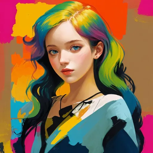 Prompt: A colorful illustration of a young woman