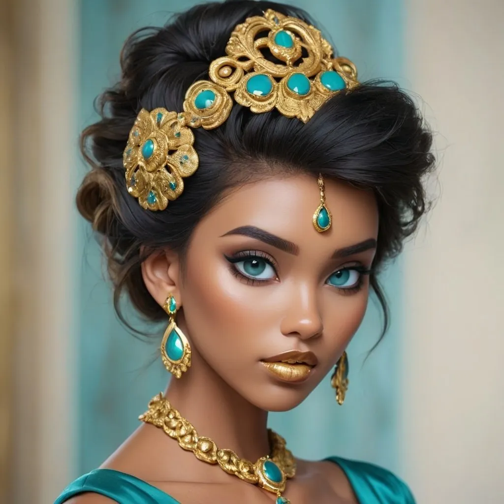 Prompt: <mymodel> Teal and gold beauty