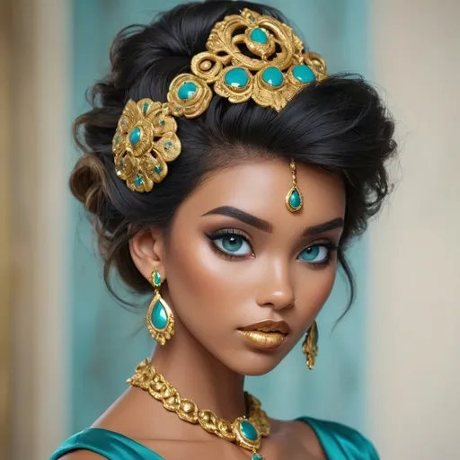 Prompt: <mymodel> Teal and gold beauty