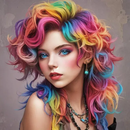 Prompt: colorful image of a young lady