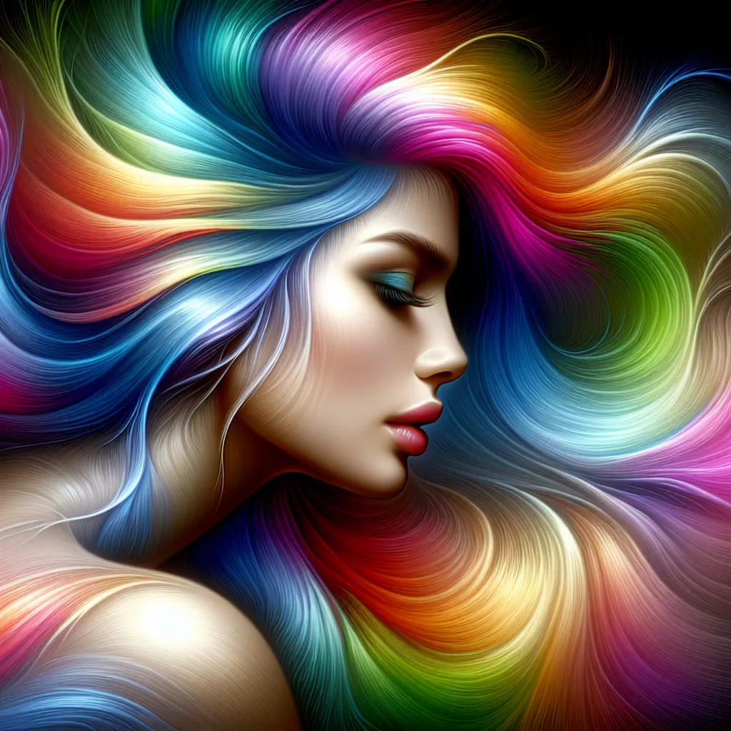 Prompt: a woman with rainbow hair.  Edwin Georgi, fantasy art, highly detailed digital painting, an airbrush painting