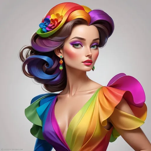 Prompt: Elegant lady in colors of the rainbow