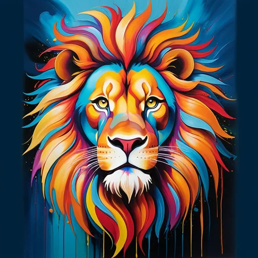 Prompt: Abstract surrealism painting of a majestic lion, vibrant and bold brushstrokes, exaggerated features, vivid colors, dreamlike atmosphere, high quality, surrealism, vibrant colors, abstract art, majestic lion, dreamlike, bold brushstrokes