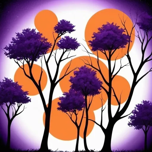 Prompt: black tree, purple background, night time, haunted tree