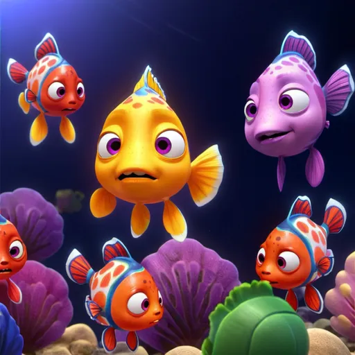 Prompt: A cute vibrantly colored cartoon image of a fish