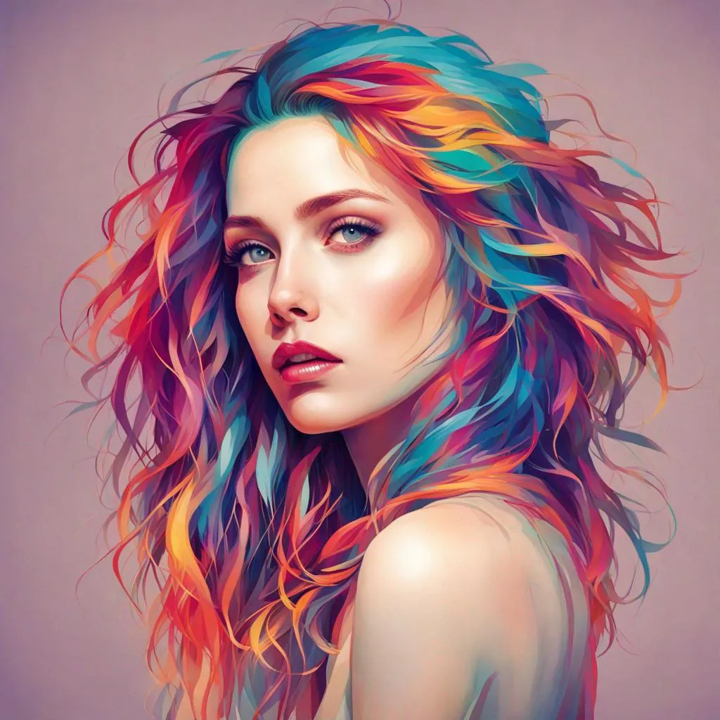 Prompt: colorful image of a young lady