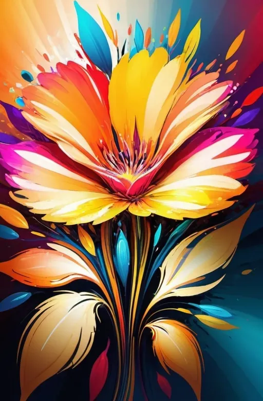 Prompt: Vibrant abstract digital artwork of flowers, dazzling colors, dynamic composition, high energy, modern digital art, vibrant, abstract, digital, high energy, dynamic composition, best quality, colorful, vivid tones, professional lighting