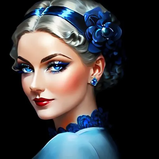 Prompt: Glamorously dressed lady of rhe 1930's wearing sapphire jewelry,blue eyes