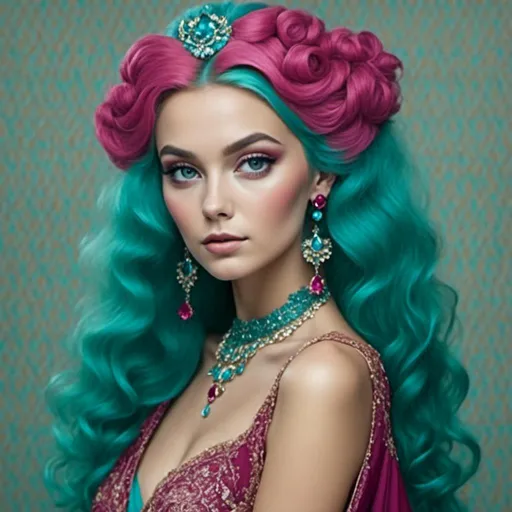 Prompt: magenta and teal lady<mymodel>