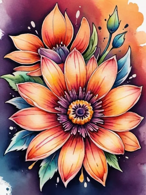 Prompt: Colorful flower tattoo, watercolor style, vibrant petals, intricate details, high quality, vibrant colors, floral design, professional tattoo art, artistic, beautiful, realistic, watercolor, detailed, highres, vibrant, intricate details, floral, professional, colorful, vibrant colors, watercolor style, artistic