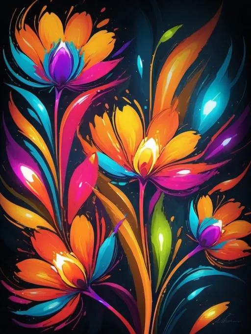 Prompt: Vibrant abstract digital artwork of flowers, dazzling colors, dynamic composition, high energy, modern digital art, vibrant, abstract, digital, high energy, dynamic composition, best quality, colorful, vivid tones, professional lighting