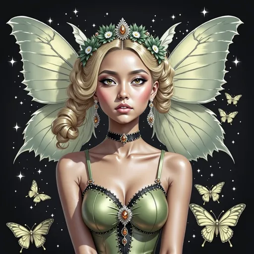 Prompt: a fairy  with Lunar moth wings