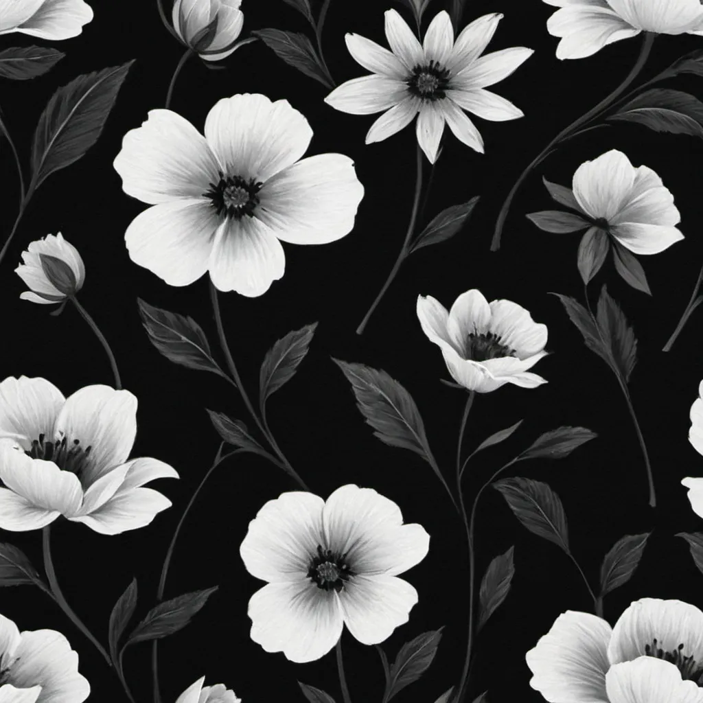 Prompt: painting of flowers black