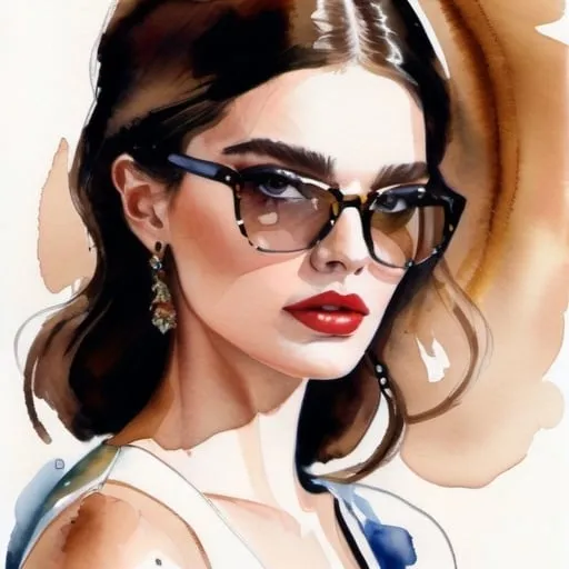 Prompt: Watercolour painting of a Dolce and Gabbana model, portrait, woman portrait, beautiful, high fashion, Vogue