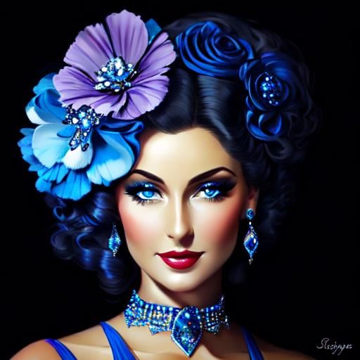 Prompt: Glamorously dressed lady of rhe 1930's wearing sapphire jewelry,blue eyes