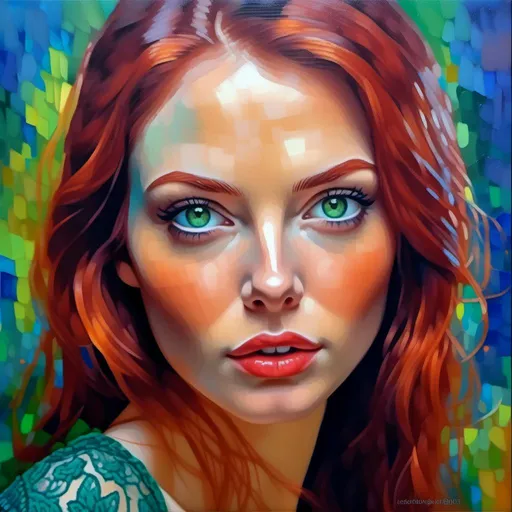 Prompt: High-resolution oil painting of a stunning woman, flowing red hair, captivating green eyes, elegant evening gown, intricate lace details, graceful posture, soft and ethereal lighting, vibrant and rich color tones, classic and timeless, detailed portrait, oil painting, elegant, captivating gaze, flowing hair, intricate details, high quality, rich colors, soft lighting<mymodel>