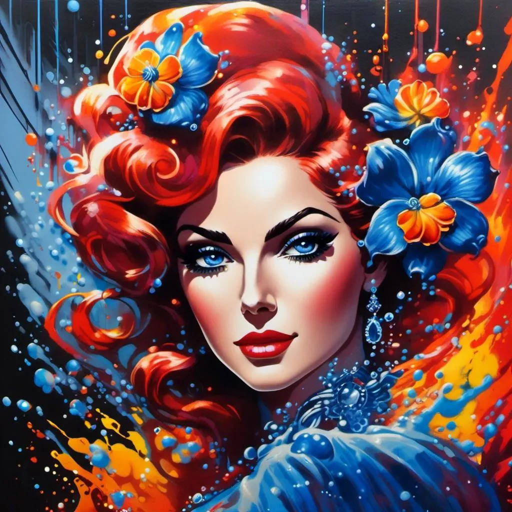 Prompt: <mymodel>Flower Siren graffiti art, splash art, street art, spray paint, oil gouache melting, acrylic, high contrast, colorful polychromatic, ultra detailed, ultra quality, CGSociety