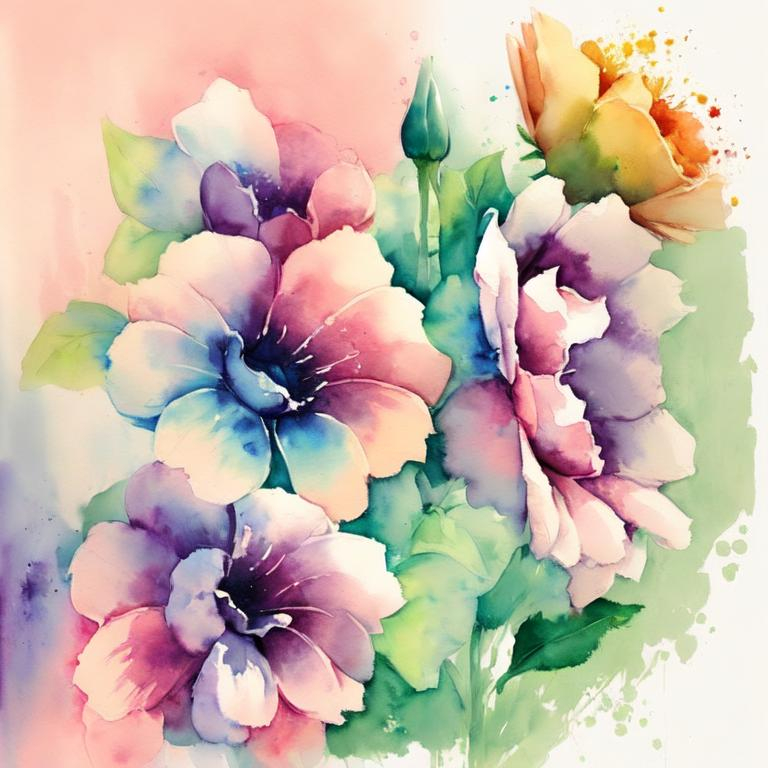 Prompt: watercolor painted flowers in pastel colors