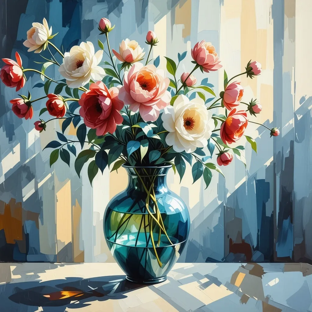 Prompt: A watercolor  painting of a vase  of flowers