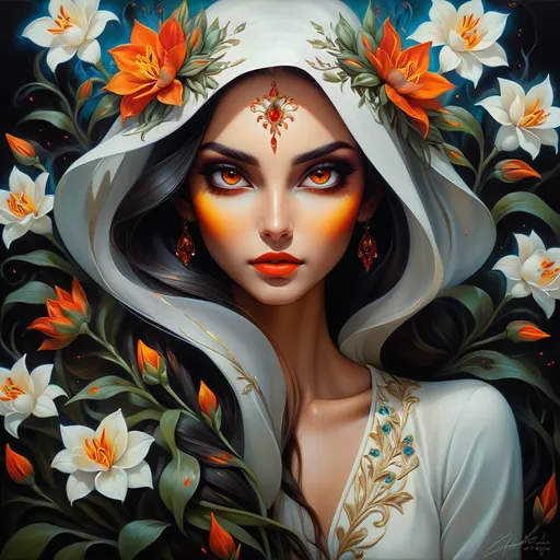 Beautiful Hybrid Woman With Flowers Sprouting From...