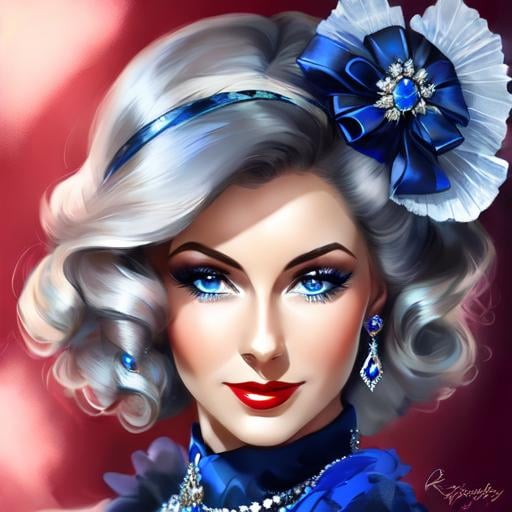 Prompt: Glamorously dressed lady of rhe 1930's wearing sapphire jewelry,blue eyes