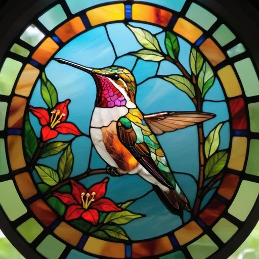 Prompt: A stained glass window of a hummingbird